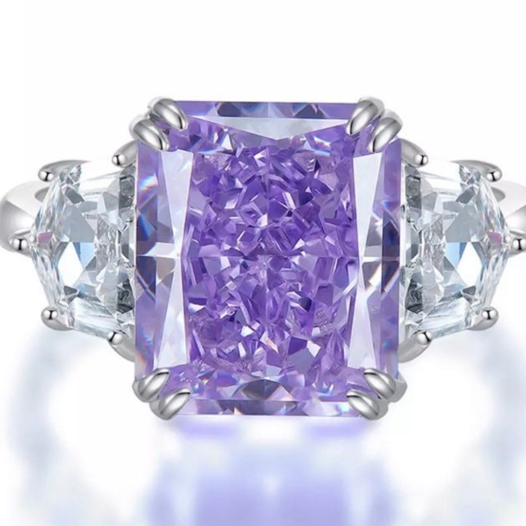 Amethyst Lab Created Diamond Ring  Purple Hybrid Diamond Ring